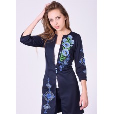 Embroidered cardigan "Poppies Luxury" navy blue